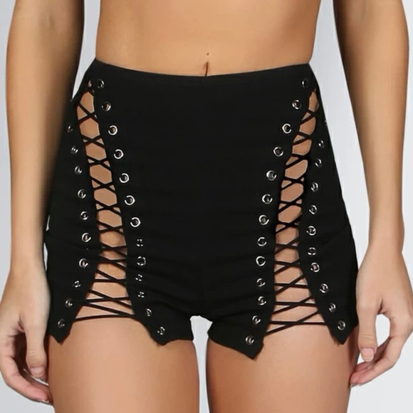 SHEIN Pants - High Waisted Lace Up Black Shorts - Size XS